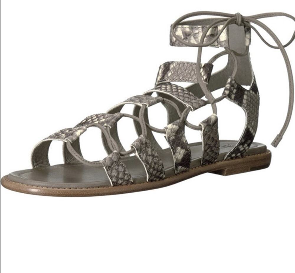 FRYE Snakeskin Print Gladiator Sandals Gray Lace Up Strappy Women’s 7.5